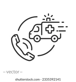 Rufen Sie ein Krankenwagen-Symbol, medizinische Notfallversorgung, Hotline-Gesundheitsfürsorge, Dünnzeilensymbol - bearbeitbare Schlaganfallgrafik