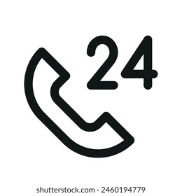 Call around the clock isolated icon, 24 hours call center linear icon, 24 7 phone support outline vector icon with editable stroke
