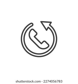 Call back line icon. Telephone and arrow linear style sign for mobile concept and web design. Recall answer outline vector icon. Symbol, logo illustration. Vector graphics