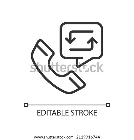 Call back option pixel perfect linear icon. Interactive voice system. Automatic calling. Call center. Thin line illustration. Contour symbol. Vector outline drawing. Editable stroke. Arial font used