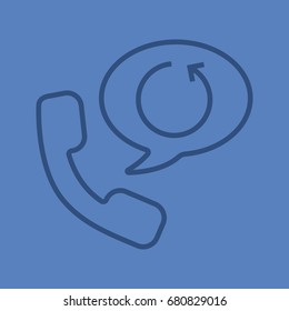 Call back service linear icon. Handset with cycling arrow inside speech bubble. Thin line outline symbols on color background. Vector illustration