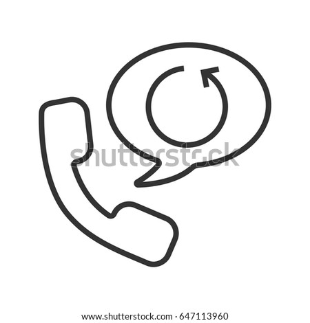 Call back service linear icon. Thin line illustration. Handset with cycling arrow inside speech bubble. Contour symbol. Vector isolated outline drawing