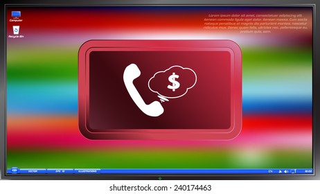 Call Button. Cloud with money. Phone Icon. Handset Icon on the screen monitor. Made vector illustration