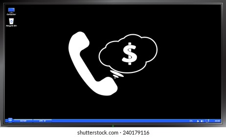 Call Button. Cloud with money. Phone Icon. Handset Icon on the screen monitor. Made vector illustration