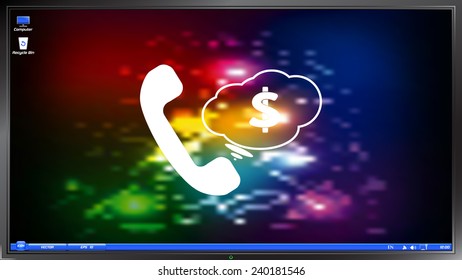 Call Button. Cloud with money. Phone Icon. Handset Icon on the screen monitor. Made vector illustration