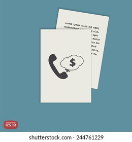 Call Button. Cloud with money. Phone Icon. Handset Icon. Flat design style. Made vector illustration