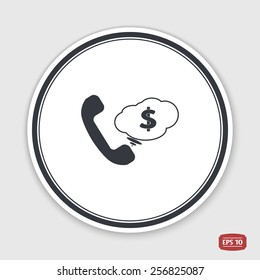 Call Button. Cloud with money. Phone Icon. Handset Icon. Flat design style. Made vector illustration. 