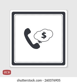 Call Button. Cloud with money. Phone Icon. Handset Icon. Flat design style. Made vector illustration. 