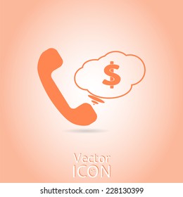 Call button. Dollar icon. Phone icon. Handset icon. Flat style. Made in vector