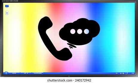 Call button. Phone with dialog icon. Handset icon on the screen monitor. Made vector illustration