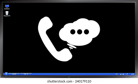 Call button. Phone with dialog icon. Handset icon on the screen monitor. Made vector illustration