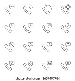 call, calling, telephone thin outline icon set. simple sign for public telephone icon concept. vector illustration. 