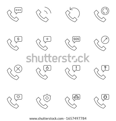 call, calling, telephone thin outline icon set. simple sign for public telephone icon concept. vector illustration. 