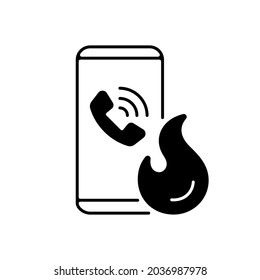 Call in case of emergency linear icon. Smartphone for urgent services. Firefighters assistance. Thin line customizable illustration. Contour symbol. Vector isolated outline drawing. Editable stroke