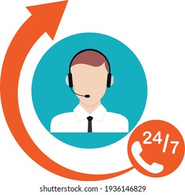 Call center, 24 hour call center operator icon. Customer support. Vector illustration. Vector.