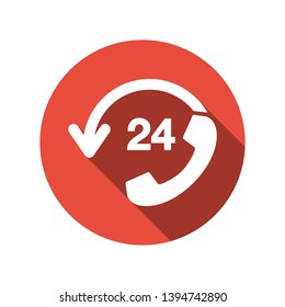 Call center 24 hour vector icon in trendy flat style. Call 24 icon illustration. 24 hour call support icon. Customer call support icon