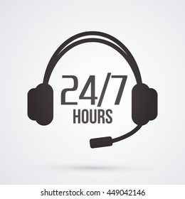 Call center, 24 hours a day and 7 days service sign graphic vector.