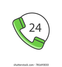 Call center, 24 hours flat line colored icon.