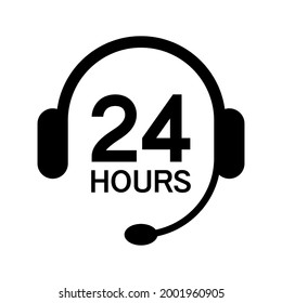 Call center 24 hours icon with headset, Operator customer support symbol, Help center, Technical social support, All day business and service, Vector design illustration