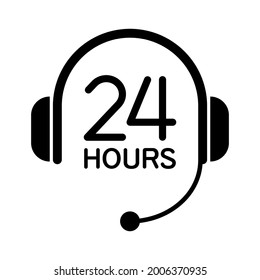 Call center 24 hours icon with headset, Operator customer support symbol, Help center, Technical social support, All day business and service, Vector design illustration