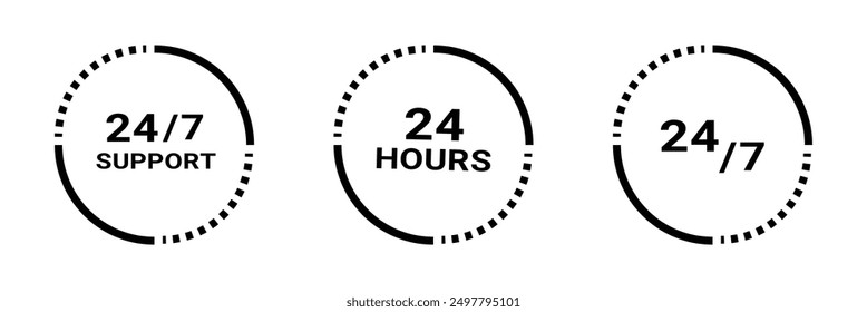 Call center 24 hours icon with headset, Operator customer support symbol, Help center, Technical social support, All day business and service, Vector design illustration