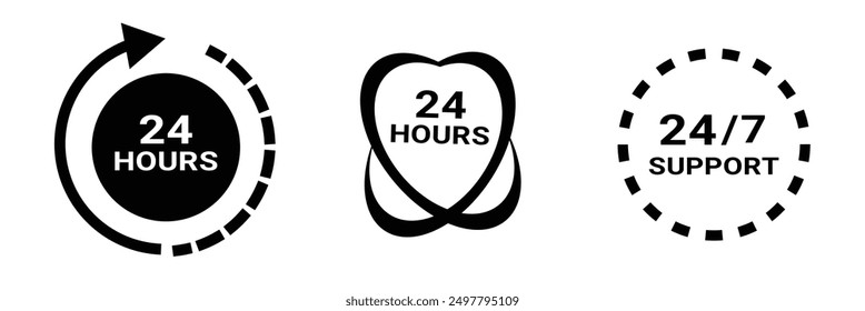 Call center 24 hours icon with headset, Operator customer support symbol, Help center, Technical social support, All day business and service, Vector design illustration