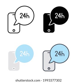 Call Center 24 Stunden mit Mobiltelefon. Vollzeitservice. Smartphone 24 technische Unterstützung für mobile Concept Web . Telefon, 24-Stunden-Service-Icon. Vektorgrafik. Design auf weißem Hintergrund.EPS10