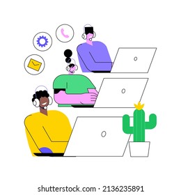 Call center abstract concept vector illustration. Handling call system, virtual help center, customer service point, product support, market research and communication software abstract metaphor.