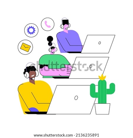 Call center abstract concept vector illustration. Handling call system, virtual help center, customer service point, product support, market research and communication software abstract metaphor.