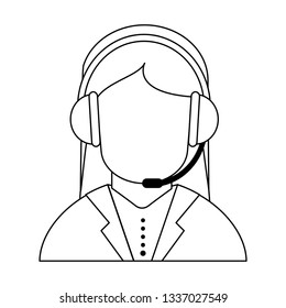 call center agent with headset in black and white