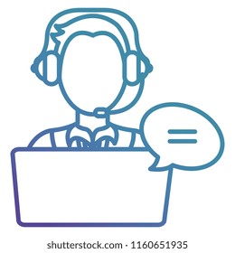 call center agent with headset and laptop