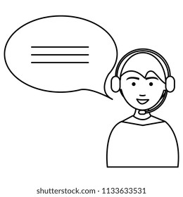 call center agent with headset and speech bubble