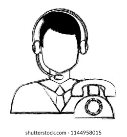 call center agent with headset and telephone
