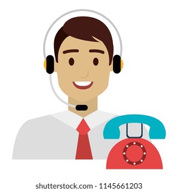 call center agent with headset and telephone