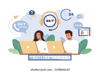 Call center agent with headset working on support hotline