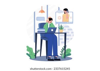 Call center agent with headset working on the support hotline