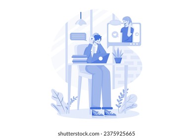 Call center agent with headset working on the support hotline