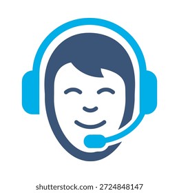 Call Center Agent Symbol blau flach Vektor Design Headset Gesicht Symbol Kundensupport Service Hilfe Grafikelement Zeichen