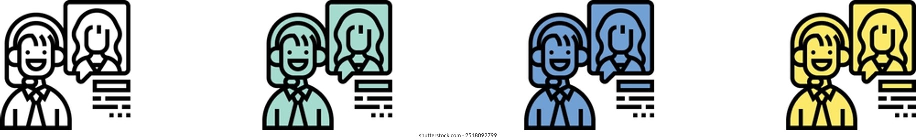 call center agent icon. Outline, Green, Blue and Yellow Style Design Isolated On White Background