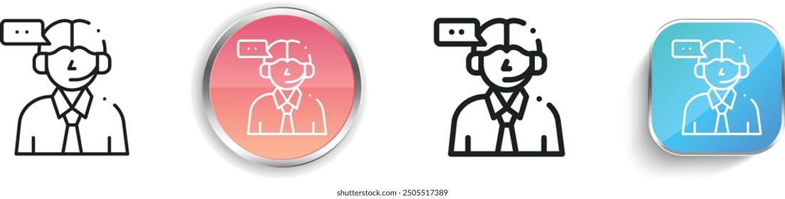 Call Center Agent-Symbol. Design mit dünnen Linien, regelmäßigen Linien und Schaltflächen einzeln auf weißem Hintergrund