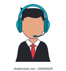 Call center agent operator avatar blue lines