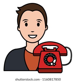 call center agent with telephone