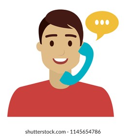 call center agent with telephone and speech bubble