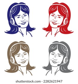 Call Center Agent Vector Illustration. Smiling Office Worker With Headsets. Female Customer Services Agent
