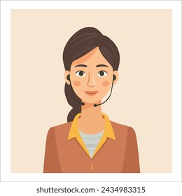 Agentes del centro de llamadas avatares planos. Operadores de chat en vivo, chicos y chicas sonriendo caras. Asistente de servicio de atención al cliente con auriculares.