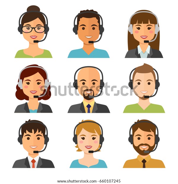 Call Center Agents Flat Avatars Headphones Stock Vector (Royalty Free ...