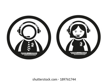 Call Center Agents. Male and Female Vector. Editable Clip Art.