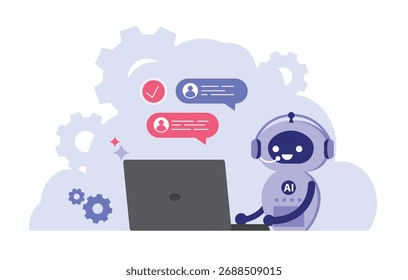 Call center. Ferramentas geradoras de inteligência artificial para comunicação. Chatbot. Conceito de helpdesk, linha direta, atendimento ao cliente.