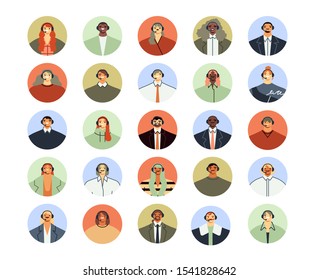 Call center assistant avatar. Client support services, personal phone help assistance and customer support worker profile icon flat vector illustration set. Telephone hotline service operators