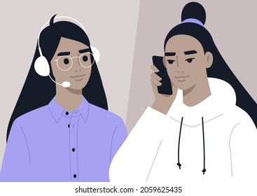 Call center assistant helping to a customer, a hotline concept